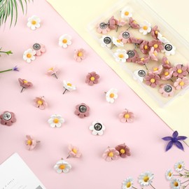 Flower Push Pins, 50Pcs Cute Push Pins with Box, Cute Thumb Tacks Decorative Push Pin for Bulletin Board Photos Maps Feature Wall and Other Offices Schools Supplies