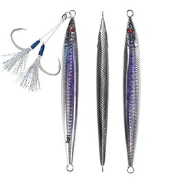 OCEAN CAT Slow Pitch Jig Flat Fall Saltwater Fishing Lures Sinking Lead Metal Flat Jigging Baits (Purple&Silver, 150g)