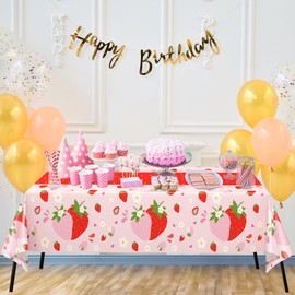 WNINK 3 Pack Strawberry Tablecloths Strawberry Berry Sweet One Table Covers for Birthday Party Decoration Berry Sweet Baby Shower Party Supplies 54" x 108"
