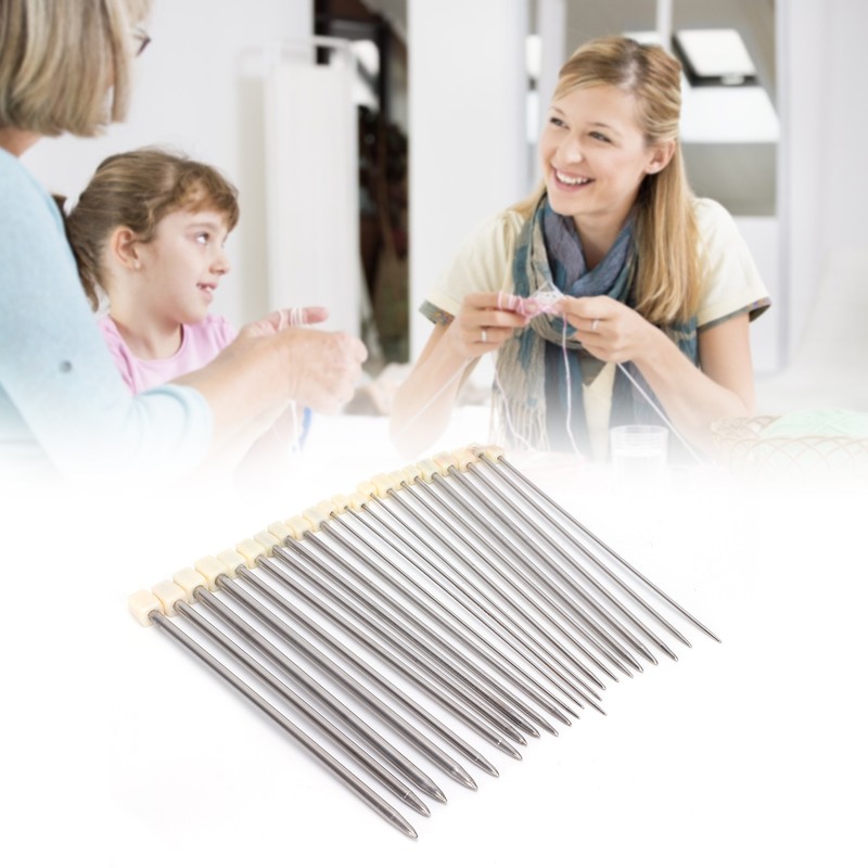 22Pcs Knitting Needles Stainless Steel Straight Single Pointed HandMade Wool