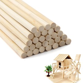 Pack of 30 Wooden Sticks for Crafts, Round Bamboo Sticks, Craft Wood, Round Wood, Wooden Sticks for Crafts for Model Making, DIY Crafts and Decoration (30 cm x 10 mm)