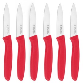 targzier Paring Knives with Straight Edge,Spear Point,Stainless Steel Paring Knife Set of 6,Sharp Small Kitchen Knife for Cutting Vegetable&Fruit,Ergonomic Paring Knife,Red Peeling Knifes