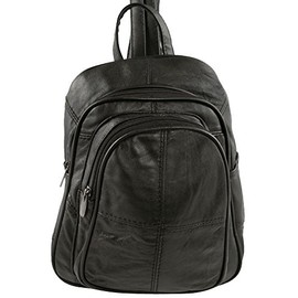 Ladies Soft Real Leather Backpack Rucksack Bag- Triple Zipped (Black)