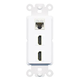 RiteAV 1 Port CAT5E 2 HDMI Coupler Jack Insert Rocker Module Female-Female for Decorative Wall Cover Face Plate [White]
