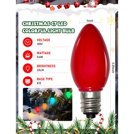 25 Pack C7 Replacement Light Bulbs, Vintage Multicolor Ceramic LED Christmas Bulbs for Christmas String Lights, E12 Candelabra Base, Colorful Light for Xmas Tree Patio Indoor Outdoor Decor