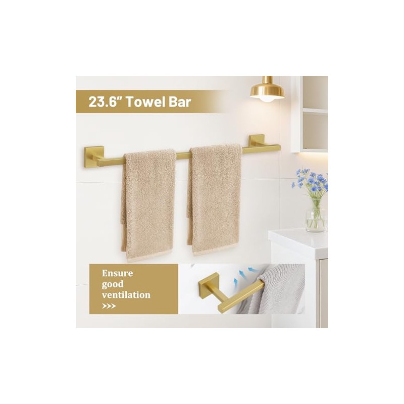 TURS Brushed Gold 5 Pieces Bathroom Hardware Set, SUS304 Stainless