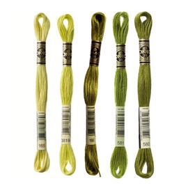 Generic 6-Strand Embroidery Cotton Bundle - Moss Green Color Family - 5 Skeins of Thread - 8.7yd Skeins