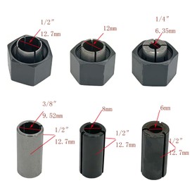 1/2", 1/4", 12mm Collet Chuck And Nut Set Replace for Dewalt DW6214 DW618 Router with Reducer Sleeves 1/2"-3/8", 12.7mm-8mm, 12.7mm-6mm