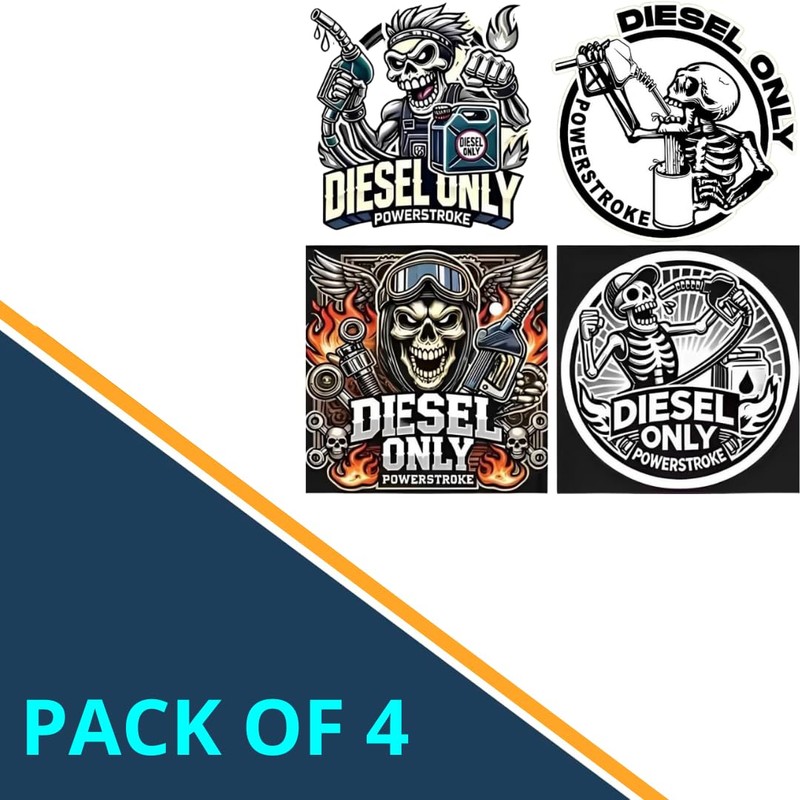 Diesel Only Skull Stickers Pack, 4 Designs, 3.1 inches
