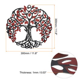 PATIKIL Metal Tree Wall Decor, Tree of Life Wall Sculpture Ornament Hanging Wall Decoration for Home Indoor Outdoor, Red Black