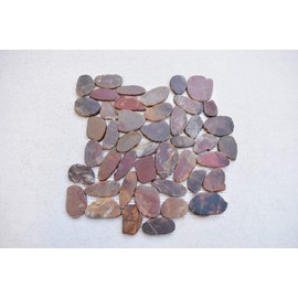 Interlocking Flat Pebble Floor Tiles (1-Sheet) Kitchen, Bathroom, Deck and Patio Flooring | Indoor and Outdoor Use | Natural Auburn Red Stones Tile | Quick and Easy Grout Installation