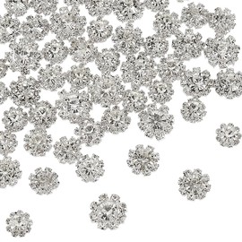 arricraft 60pcs Rhinestone Embellishments Flatback Buttons, 10.5mm 4 Styles Shiny Alloy Crystal Buttons Floral Sew On Buttons Cubic Zirconia Buttons for DIY Crafts Clothes Fabric Skirt