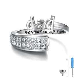 Sterling Silver Urn Ring for Ashes: 925 Parents Ash Memorial Keepsake Moonstone Cremation Jewelry Rings Gifts for Women (Dad 2)