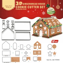 Gracelaza 10 Pieces Christmas Gingerbread House Cookie Cutters Set - Stainless Steel Metal Baking Molds