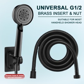 Shower Hose, Extra Long 79 inches Universal G1/2‘’ Fit Shower Hose Extension for Bathroom Indoor Outdoor Stainless Steel Shower Hose with Brass Insert and Nut -Durable and Flexible (Black, 79inches)