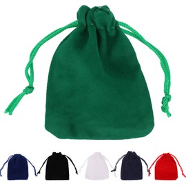 Trimming Shop 50pcs Velvet Bags with Drawstring - Small Green Velvet Gift Bags Wedding Party Favor Bags Well-stitched Jewelry Pouches for Birthday, Anniversary Party Supplies, DIY Craft, 7x9cm
