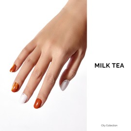 NAILOG Semi-cured Gel Nail Stickers (34 Pieces), Nail Seal Curing Type, Long Lasting, Salon Quality, Nail Stickers, Nail Kit, Beautiful Gloss, Art Design, Fall | Milk Tea