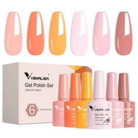 VENALISA Orange Gel Nail Polish Set, 6 Colors Coral Pink Orange Yellow Gel Polish UV Gel Soak Off For Nail Salon DIY Home Manicure