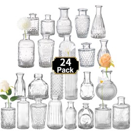 ROLLSCERAY Bud Vases in Bulk 24, Small Vases for Flowers, Glass Vases for Centerpieces, Small Flower Vases for Centerpieces, Mini Vases, Vintage Vases, Clear Bud Vases for Wedding Table Decor