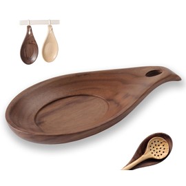 Spoon Rest Non-Slip Spoon Holder, Wooden Spoon Rest, Kitchen Accessories for Restaurant Home (Walnut, Wood)