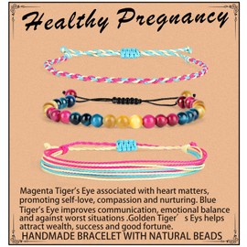 QOGIR Healthy Pregnancy Gift,6mm Natural Multi Color Tiger Eye Adjustable String Bracelet,Fertility Bracelets For Women First Time Mom