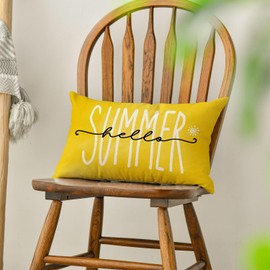 AVOIN colorlife Hello Summer Throw Pillow Cover, 12 x 20 Inch Seasonal Yellow Cushion Case Decoration for Sofa Couch