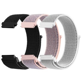 Vancle 3 Pack for 20 mm Nylon Watch Strap with Quick Release Suitable Replacement Strap 20 mm for Men and Women (Grey/Black/Pink Sand)