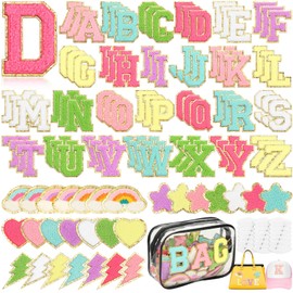 Tetutor Chenille Letter Patches Sticker, 106 PCS Self Adhesive Chenille Patches for Clothing, Varsity Letters Iron on Letters Patches for Hats Backpacks Bags