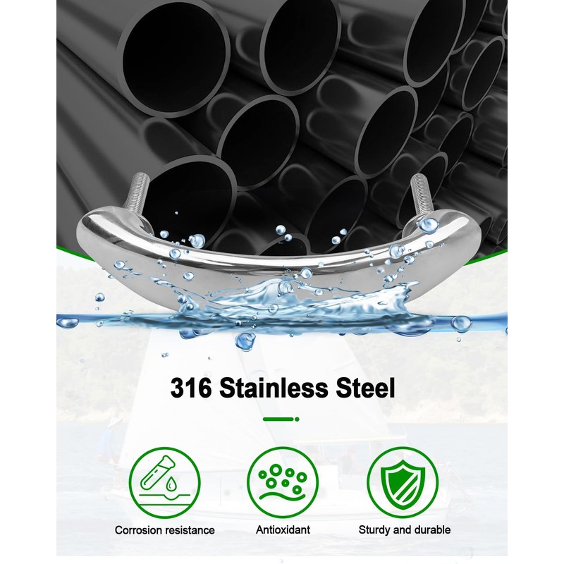 6.5"(165mm) Boat Grab Handle Stainless Steel 316 Hardware, Heavy Duty