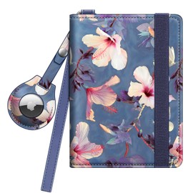 Fintie Passport Holder with Airtag Holder, Slim Travel Wallet RFID Blocking Passport Cover Protector Essentials with Credit Card Slots for Women/Men, Blooming Hibiscus