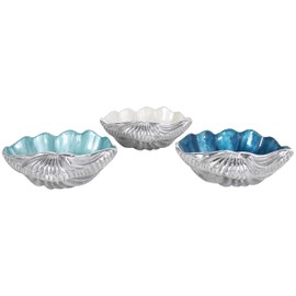 Deco 79 Aluminum Metal Shell Handmade Decorative Decorative Bowl Enameled Decorative Containers with Textured Silver Bases, Set of 3 Decorative Keepsake Boxes 8" W, 3" H, Multi Colored