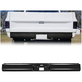 HECASA Rear Roll Pan License Plate Compatible with 1973-1987 Chevy GMC C10 C20 C30 K10 K20 K30 Silverado Fleetside Styleside Bed Steel Bumper Roll Pan W/LED Light Black