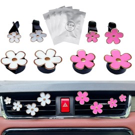 8pcs Cute Five-Petal Flower Car Air Vent Fragrance Clip Daisy Car Air Freshener Air Conditioning Outlet Clip Car Inter Decor (8 pcs white pink, Ocean)