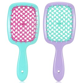 LORSEX Hair Brush, Pack of 2, Detangling Brush for Natural Hair for Tangled, Wavy, Curly Hair (Rose Red + Light Green)