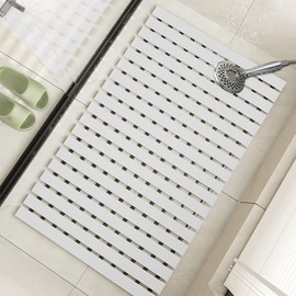 Tiamo Non Slip Large Shower Mat(35.4"*23.6"),Non Suction Cups Shower Mats for Inside/Outside Shower, Heavy Duty Rubber Walk in Shower Mat for Elderly (White)