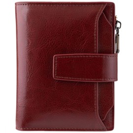 Bveyzi Women's Small Leather RFID Blocking Bifold Zipper Pocket Wallet Ladies Credit Card Slots Purse with id Window(Wine Red)