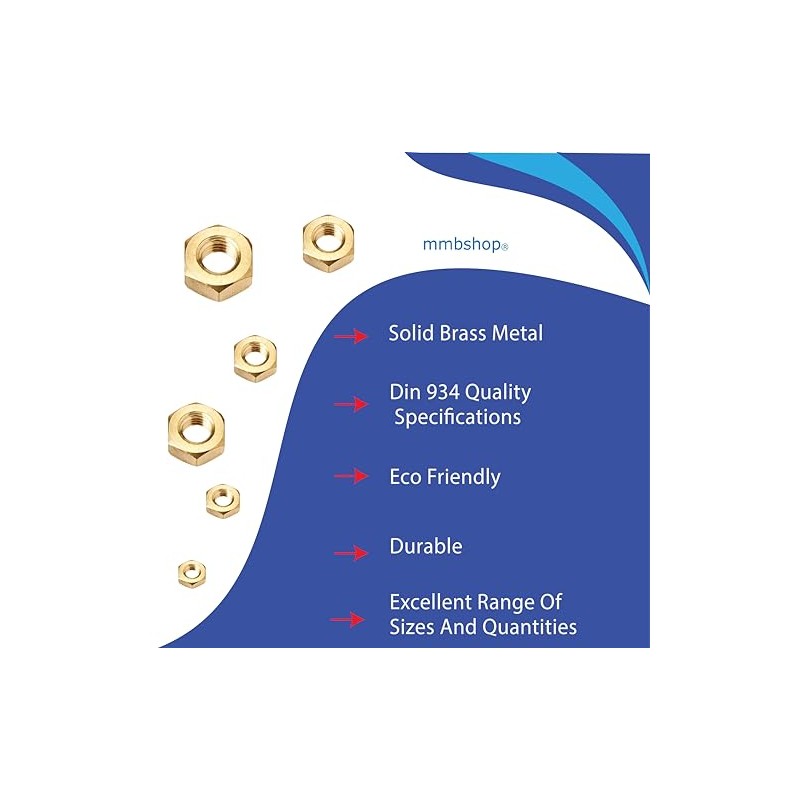 Metric Hexagonal (Hex) Full Nuts Solid Brass Various Sizes And