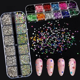 SEMATA Nail Art Charms Colorful Nail Rhinestones Pink Blue AB Nails Gems Crystals Mixed Size Rhinestones 0.01-0.2in Nails Design Decoration for Women Manicure DIY(Colorful)