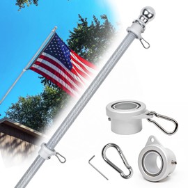 HIBLE Silver Flag Pole for Outside House, 6 FT Carbon Fiber Flag Pole with Built-in Bearings Tangle Free Spinning Flag Pole Rings 5 Sections Residential Flagpole (no Flag and no Bracket)