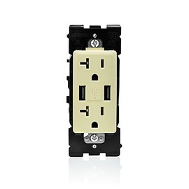 Leviton RUAA2-GC Renu USB Charger/Tamper-Resistant Duplex Outlet, 20A-125VAC, Gold Coast White