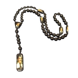 Rosario Rosary de Jesus Malverde Narco Saint Negro Black Knotted Wooden Beads
