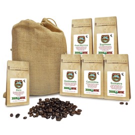 Java Planet - Coffee Beans, Organic Coffee Sampler Pack in Burlap Bag, Whole Bean Variety Pack, Arabica Gourmet Specialty Coffee, 1.32 POUNDS of coffee packaged in six 3.2 oz bags