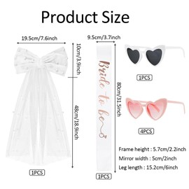 1 Veil Hair Clip + 1 Bride to Be Sash + 5 Heart Sunglasses (4 Pink + 1 White) Jga Decorative Jga Women Stag Night Women for Stag Night Bridal Shower and Wedding Photography