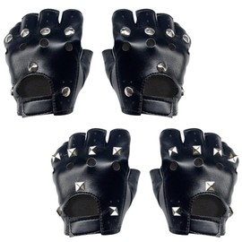 KEYRI 2 Pairs of Punk Gloves Fingerless Biker Rocker Leather Gloves Motorcycle Biker Gloves with Rivets Black Rocker Accessory Costume Accessory Theme Party Carnival, black