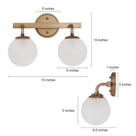 Durent Lighting Gold Bathroom Lights Over Mirror, 2 Light Modern Vanity Lighting Fixtures with Frosted Glass Shades
