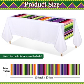 Preboun 6 Pcs Plastic Mexican Table Runner Disposable Serape Table Runner 14 x 108 Inch Mexican Theme Party Decor Fiesta Colorful Striped Tablecover for Cinco De Mayo Party(Purple)