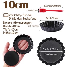 EXTRAPINS Pack of 8 Tartelette Moulds, Small Tart Mould with Lifting Base, Non-Stick Coating Pie Mould, Mini Round Quiche Mould Made of Carbon Steel, 10 cm Tart Mould, Mini Baking Mould for Pudding,