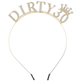 FdcLixuvol Birthday Headbands for Women, Gold Rhinestone Birthday Crown Headband Dirty 30th Headband Gold Crown Tiara Gift Sweet Headbands for Women 30th Party Decorations