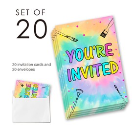 EUDOSI Tie Dye Art and Craft Let's Create Painting Birthday Party Invitations Supplies Fill-In Set of 20 with Envelopes Art Birthday Bash Invites Cards(Double Sided)