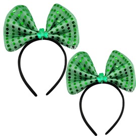 OTYOU 2 Pack Green Sequins Bow Headbands for Girls St. Patrick's Day Hair Hoop Hand Winding Bling Headband No Slipping Hair Band for Girls Hair Accessories